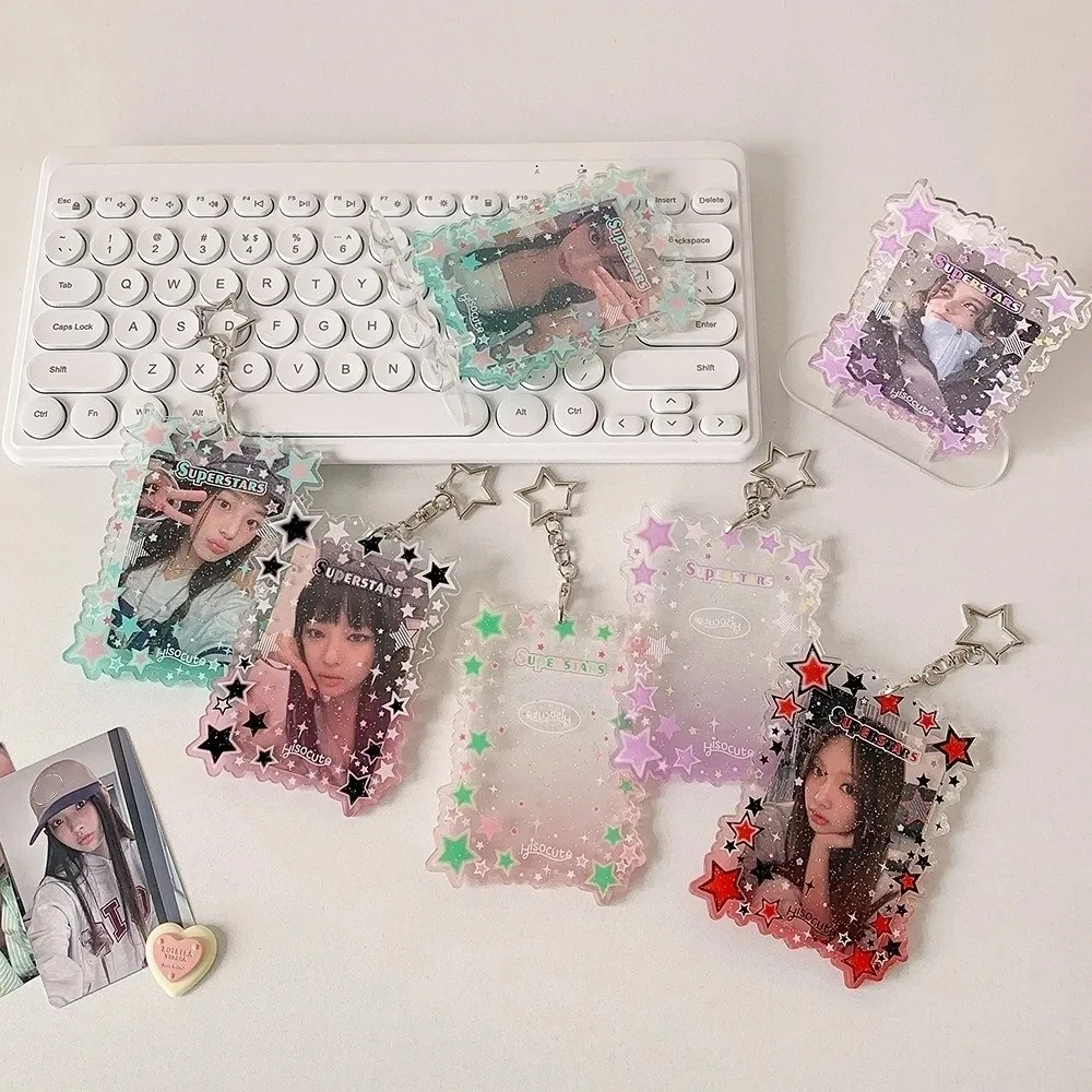 Cute 3 Inch Glitter Acrylic Photocard Holder Scratch-Resistant Transparent Star Photo Holder Photo Protector