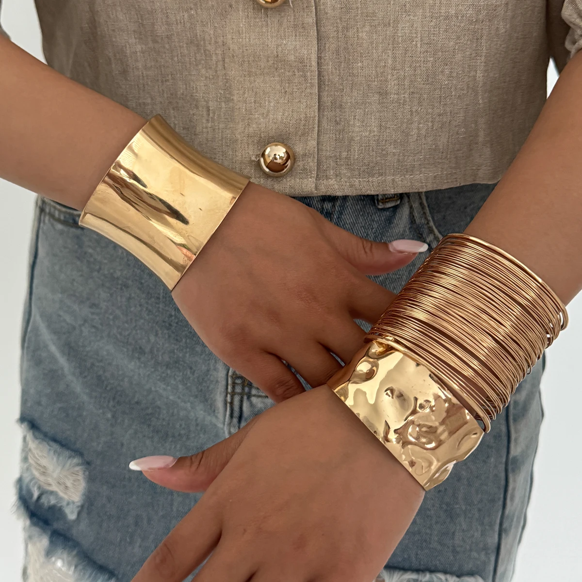 Ingemark Exaggerated Stacking Alloy Wide Bangles for Women Vintage Irregular Open Cuff Armband Bracelets Party Jewelry