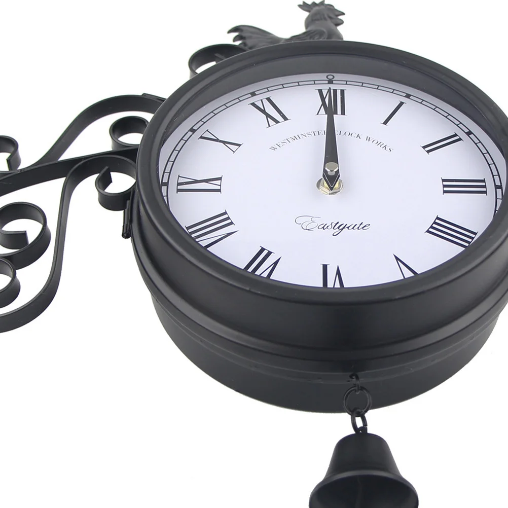 

Retro Metal Wall Clock Black Double-Sided Bell Shape Silent Quartz Non-Ticking Decorative for Home Living Room Bedroom Cafe Bar