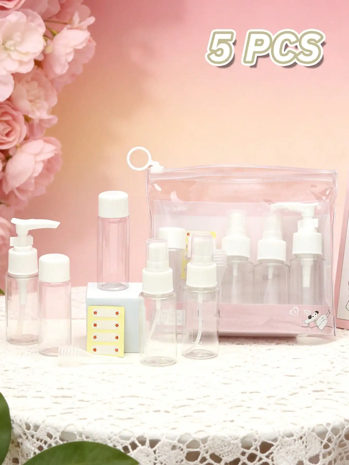 

5pcs Reusable Travel Bottles Set, Leak-Proof Liquid Containers, Refillable Toiletry Containers, Travel Makeup Case, Cream Jar, Travel Essentials, Airplane Travel Accessories, Travel Bottle Set, Leak-Proof Portable Toiletry Containers, Transparent PP Mater