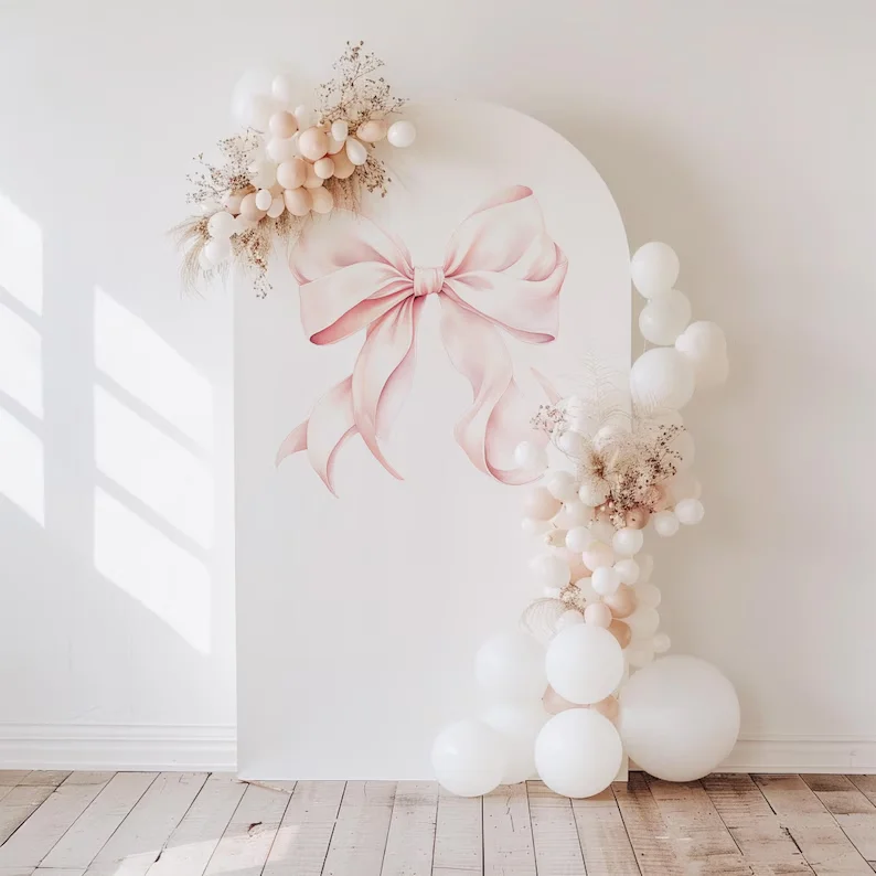 

Mehofond Pink Bow Balloon Arch Backdrop Wall Girl First Birthday Party Baby Shower Decor Photo Background Arch White Chiara Prop