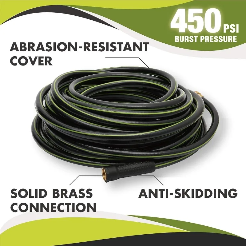 Garden 3/4 in. x 100 ft. Long Water Hose - Heavy Duty Durable Non Kinking Black Garden Hose - PVC Material Hose with Brass