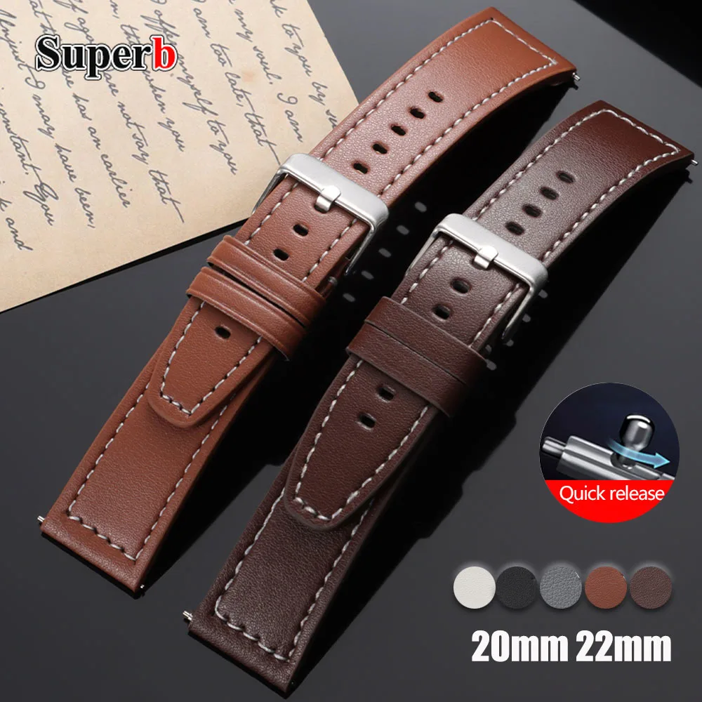 20mm 22mm Vintage Retro Calfskin Watch Band Quick Release Business Straps Cowhide Watchband Universal Men Women Bracelets Belt