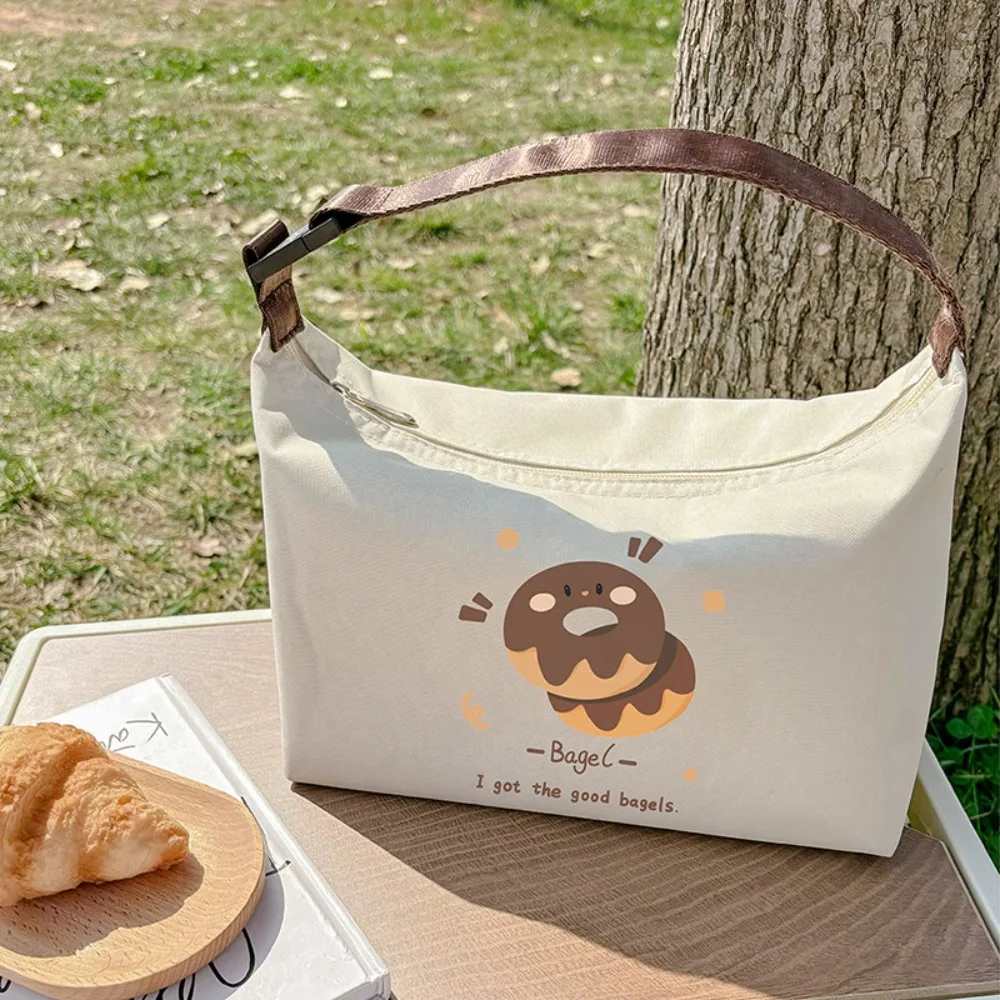 Bread Print Cartoon Thermal Bag Portable Waterproof Lunch-box Storage Bag Long-term Insulation Tote Insulated Lunch Bag Camping