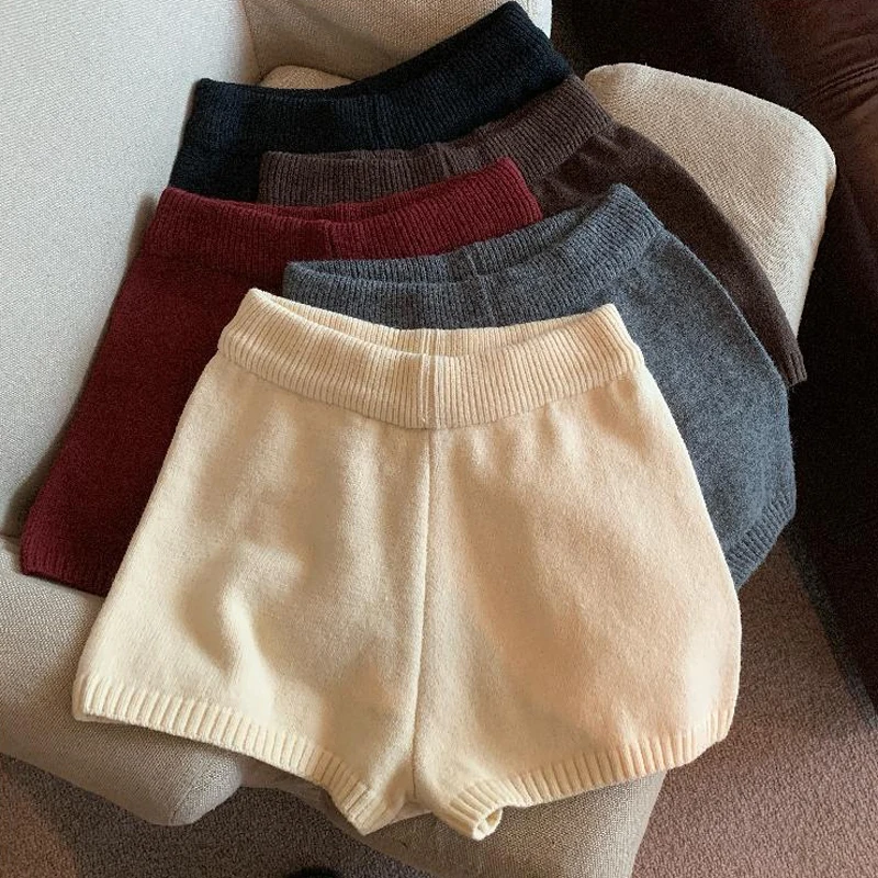 

Женские трикотажные шорты с высокой талией, осенне-зимняя модная верхняя одежда, широкие брюки-юбка, ретро-брюки-клеш