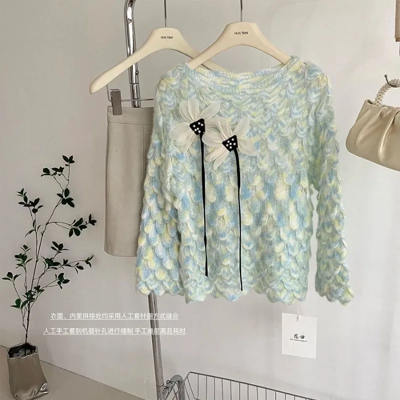 

Top Knitwear Women's Autumn Gradient Knit Loose-fitting Stylish Floral Round Neck Pullover Comfortable Distinctive Fashionable