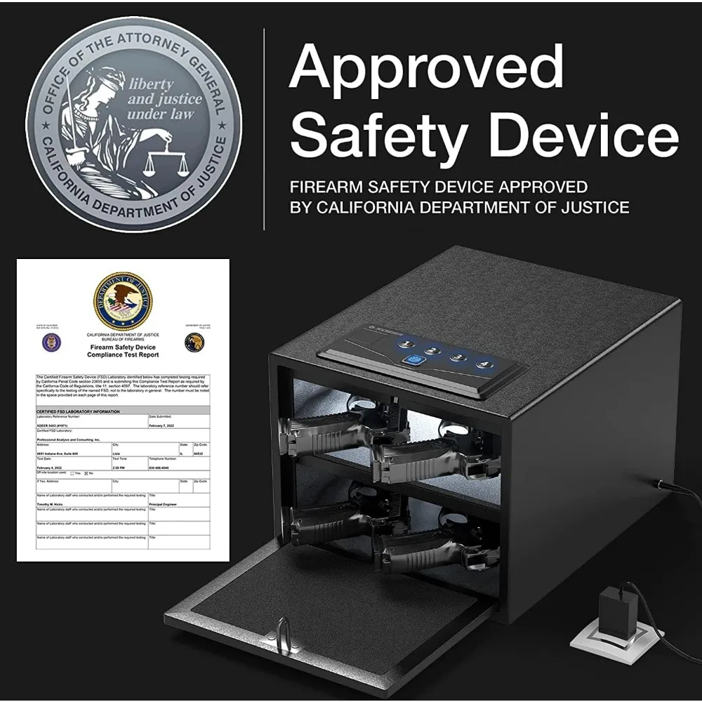 Biometric Pistol Safe (FCC & California DOJ Certified) - Quick Access Handgun Safe with Fingerprint & Digital Keypad, Secure Ho