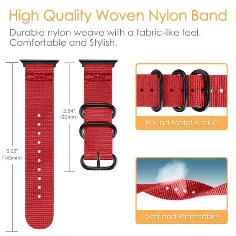 Cinturino in nylon per cinturino Apple Watch 49mm 46mm 42mm 45mm 44mm 40mm 41mm Bracciale a tre anelli iWatch Ultra 2 10 9 8 7 6 5 4 SE Correa