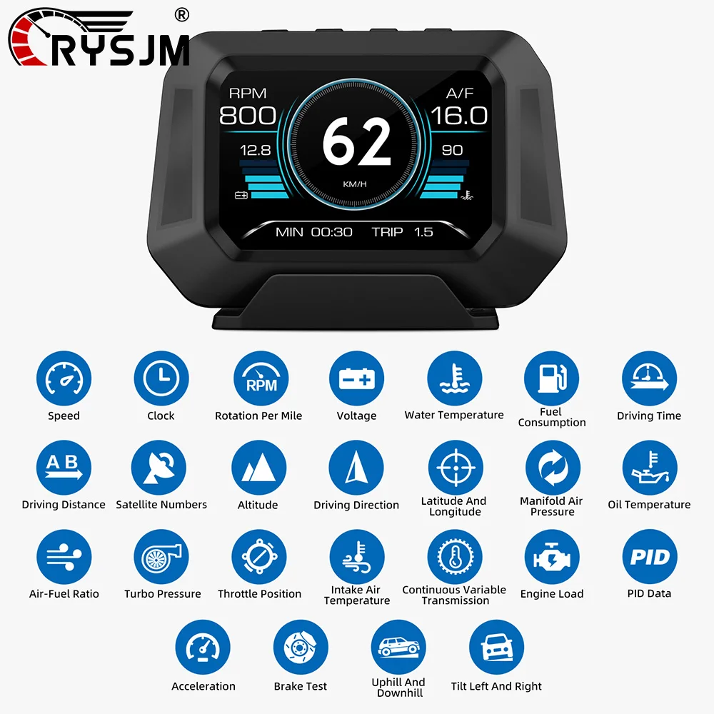 

P21 OBD GPS 4x4 Off-road Inclinometer Head Up Display Slope Meter HUD Vehicle Speed Water Temp Volt Gauge Electronic Accessories