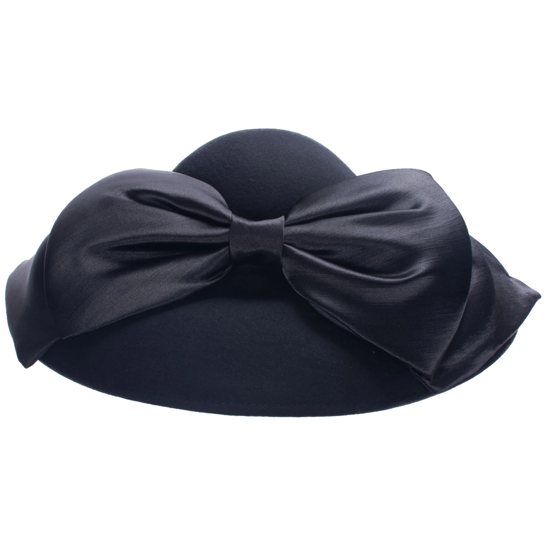 Lawliet Women\'s Wool Felt Wide Brim Hatinator Headwear with Huge Silk Bow Wedding Occasion Hat T518