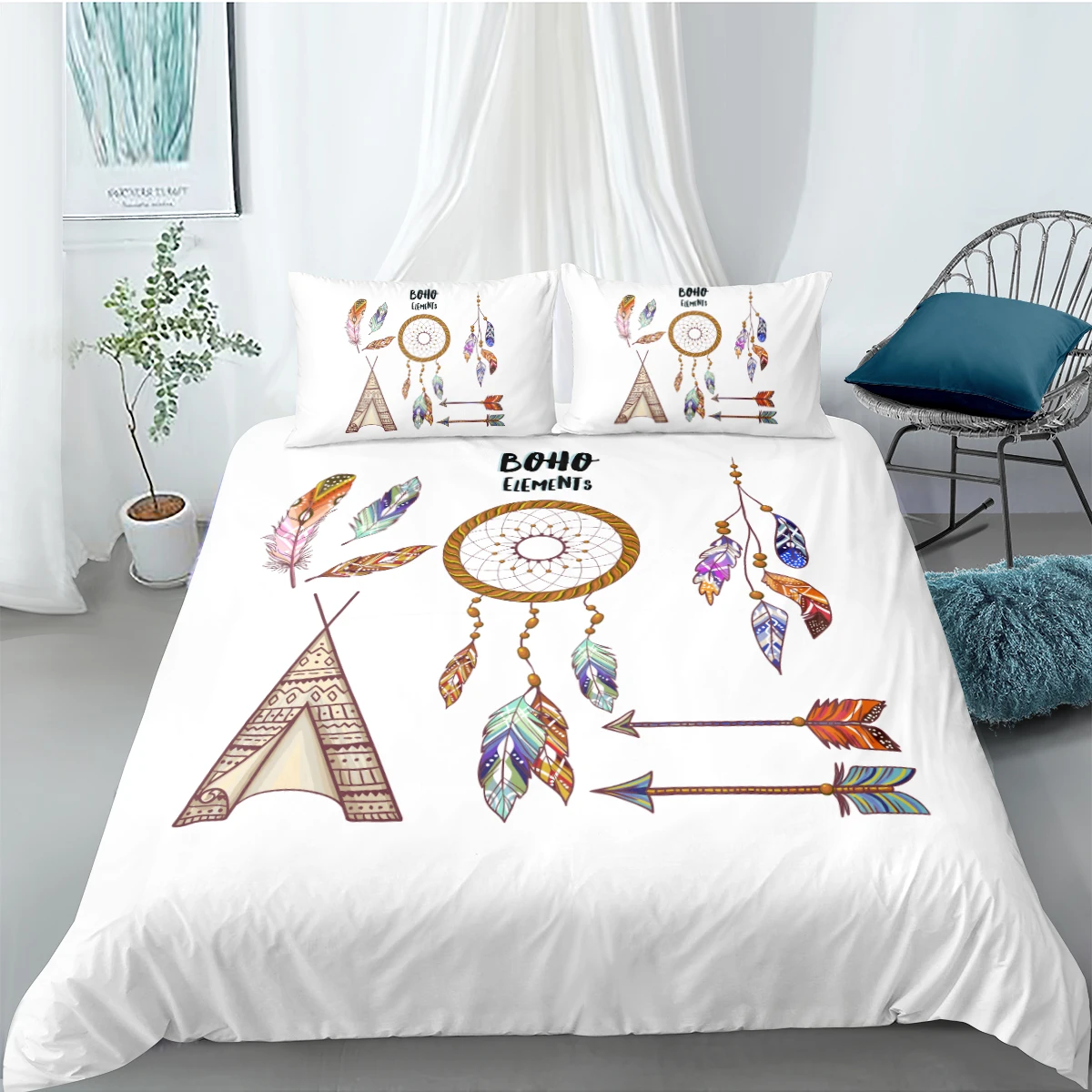 

Feather Bedding Set 3D White Duvet Cover Sets Modern Bed Linen Pillow Sham Full Double Single Twin Queen King Size 173*230cm