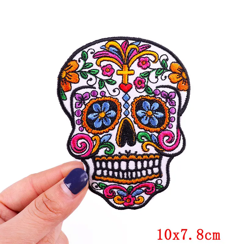 Rose Skull Embroidery Patch Punk Skull Patch Jackets Backpack Hats Sew DIY Iron On Patches For Clothing Thermoadhesive Patches