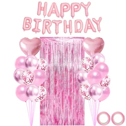 36pcs Pink Mixed Balloons Happy Birthday Party Decoration Metallic Foil Tinsel Curtain Background Girl Woman Birthday Party