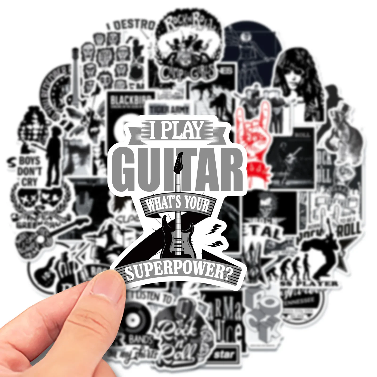 10/50pcs Cool Rock Roll Music Stickers Band DIY Helmet Guitar Phone Laptop Motorcycle Skateboard Luggage Classic Sticker Toy