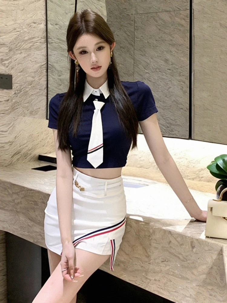 

Повседневный модный сексуальный комплект: футболка с коротким рукавом и облегающая юбка с высокой талией для молодых женщин, на осень, весну и лето