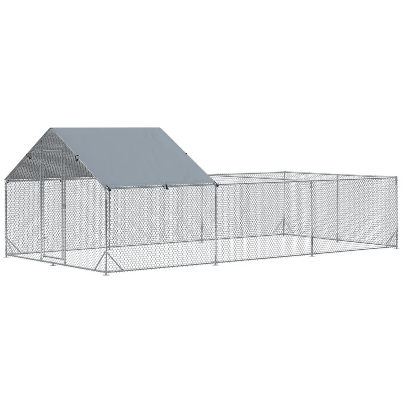 Large Chicken Coop Metal Chicken Run, Spire Shaped Walk in Fence Cage Hen House for Outdoor and Yard Farm Use