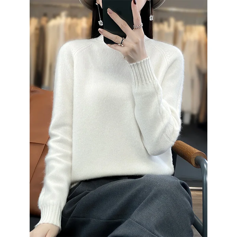 

Winter Thicker Women Sweaters Soft Pullovers 100% Wool Knit Long Sleeve Female Fashion High Elasticity Jumpers 2023 DR01