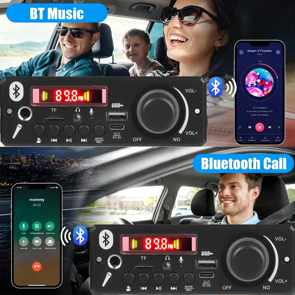 KEBIDU 160W Amplifier Bluetooth 5.0 MP3 Player MP3 Decoding Board DIY Home Audio Speaker Module 6.5mm Mic Knob USB TF FM Radio