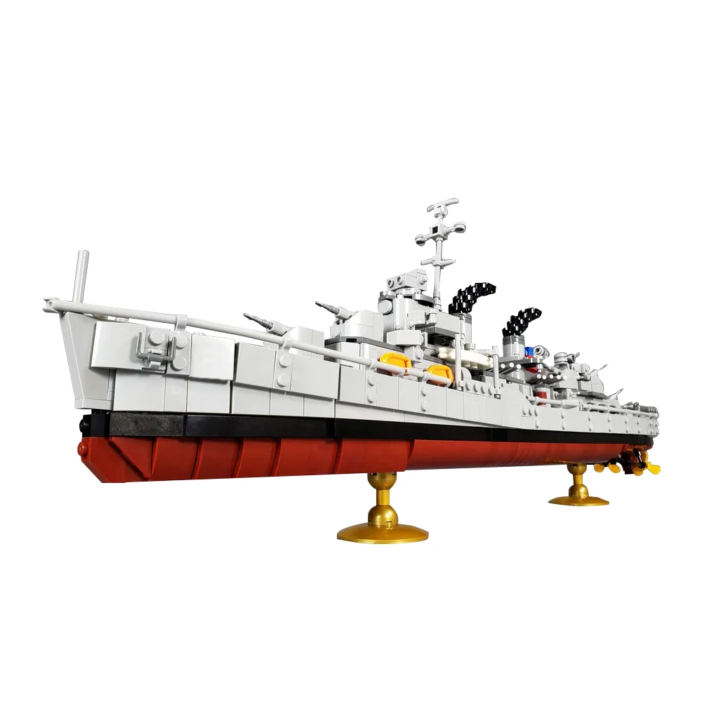 Gobricks MOC WW2 US.Military Bismarck Battleship Cruiser Building Blocks Model Military Battleship Cruiser Bricks Toys Kids Gift