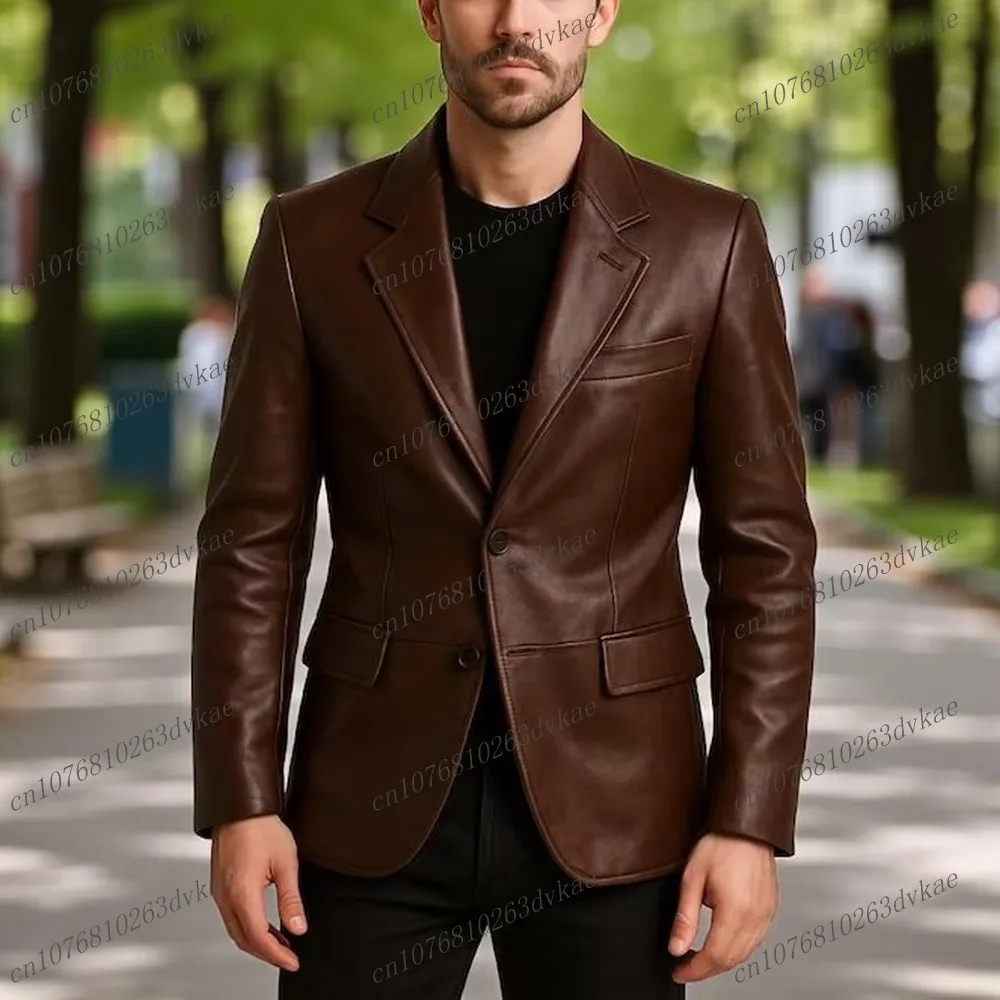 بدلة رجالية من الجلد البني والأسود لحفلات الزفاف الرسمية والعريس وحفلات التخرج التجارية للرجال مكونة من قطعتين سترة وسراويل