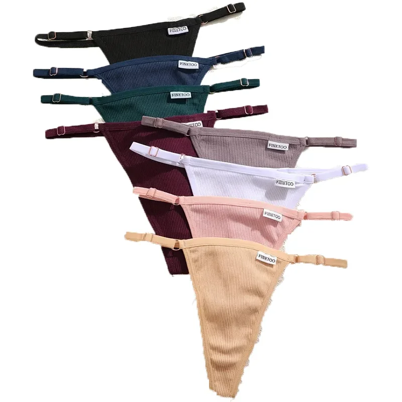 5Pcs Women's Cotton Adjustable Waist Panties Sexy Thongs G-String Solid Color Seamless Intimate Fema