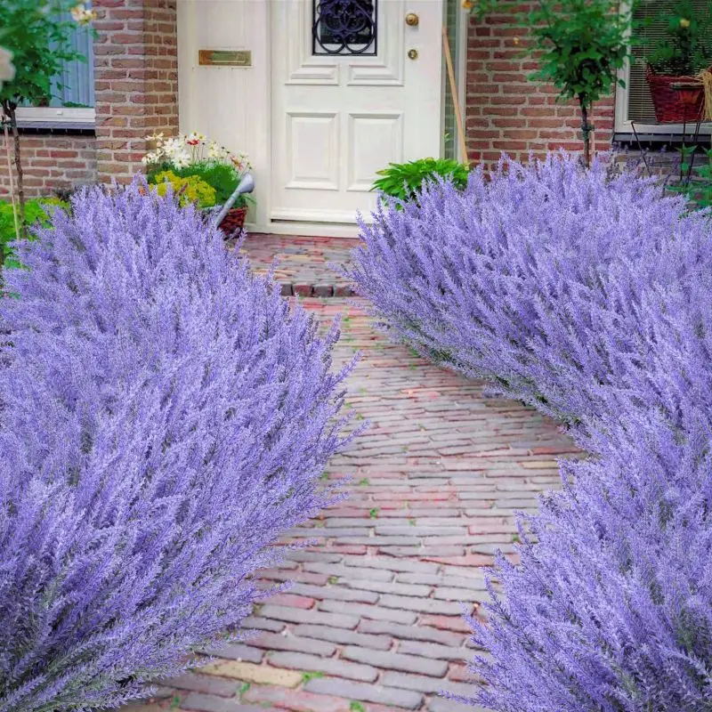 Artificial Flowers Flocked Plastic Lavender Bundle Fake Plants Wedding Bridle Bouquet Indoor Outdoor Kitchen Office Table