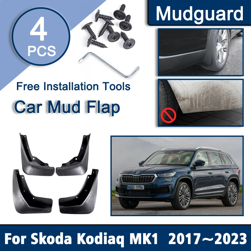 4PC Car Mudguards For Skoda Kodiaq NS7 2017~2023 Accessories 2019 2023 Mudflap Splash Guard Front Rear Fenders Wheel Spare Parts