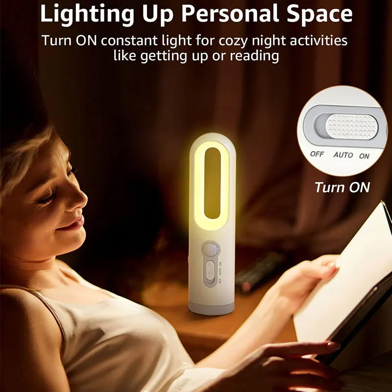 Motion Sensor Night Light Bedroom Bathroom Portable 2 in 1 Flashlight Reading Camping Lighting Baby Feeding Eye Care Bedside Lam