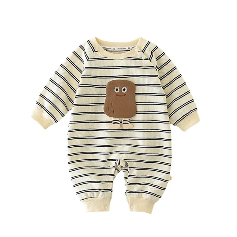 Autumn Baby Boy Clothes Casual Striped Girls Jumpsuit Long Sleeve Infant Romper Cartoon Toddler Outfit Korean One-Piece Onesie