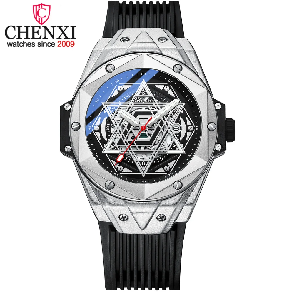 

Fashion Chenxi Top Brand Luxury Male Waterproof Date Mens Wristwatch Sport Big Dial Calendar Silicone Quartz Luminous Watches