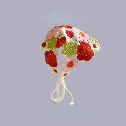 Bolsa de pelo con correa bonita, pañuelo para la cabeza, sombrero pequeño, seta, fresa, ganchillo hecho a mano, diadema triangular hueca, toalla, diadema dulce