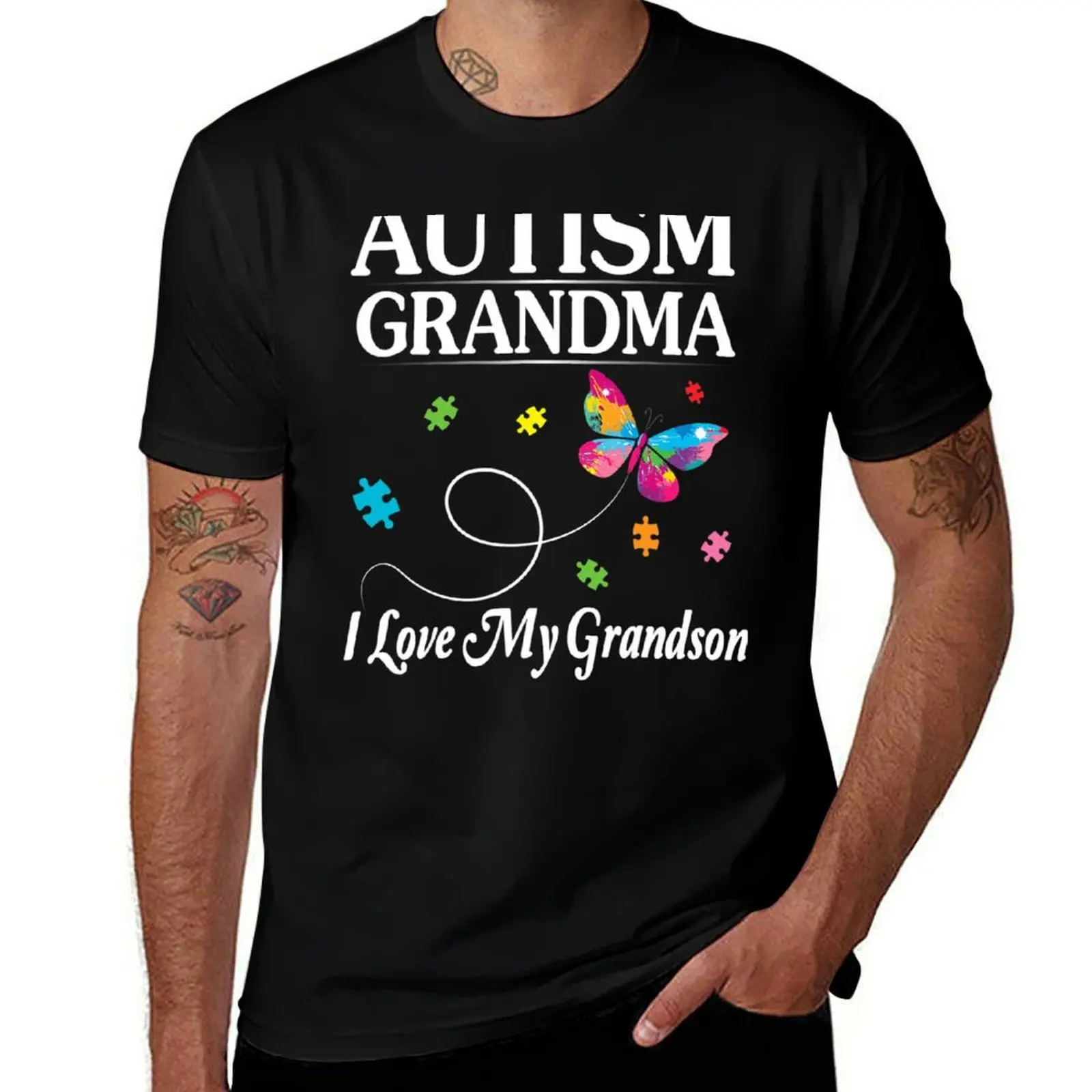 Butterfly Autism Grandma I Love My Grandson Awareness T-Shirt Anti-Perspiration Workout Top T-Shirt