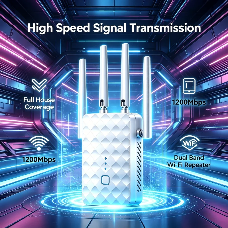 1200Mbps WiFi Repeater Wireless 2.4G/5GHz Dual Band Wi-Fi Signal Extender Amplifier Router Long Range Booster High-Speed Bands