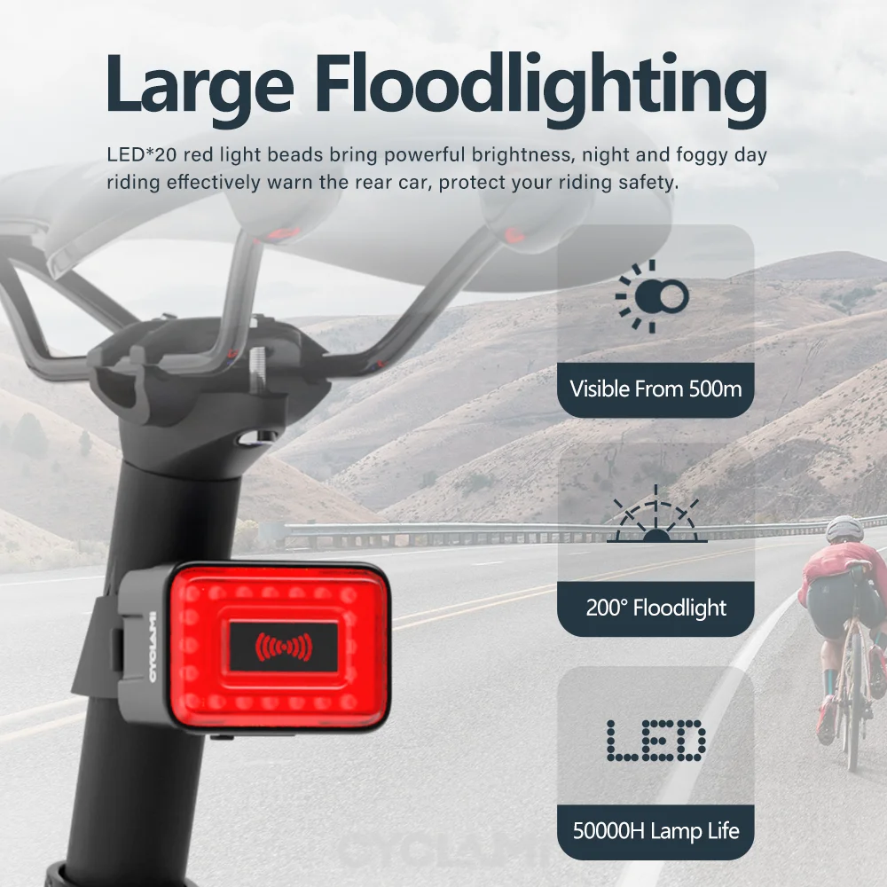 CYCLAMI Intelligent Radar Tail Light Bicycle Brake Sensing Millimeter Wave Radar Induction Tail LED Lamp Cycling Light