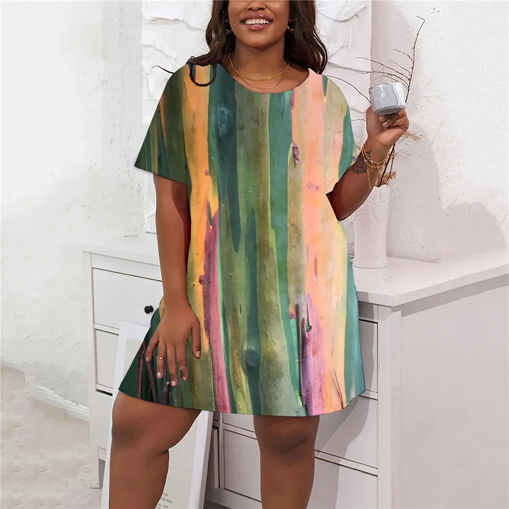 Tie Dye Painted 3D Print Gradient Dress For Women Streetwear Casual Short Sleeve Summer Fashion O-Neck Dress Sundress Plus Size