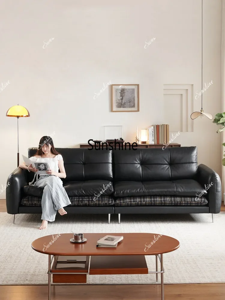 YYMedieval style, living room straight row, leather cloth combined with two sides to switch small apartment, sofa