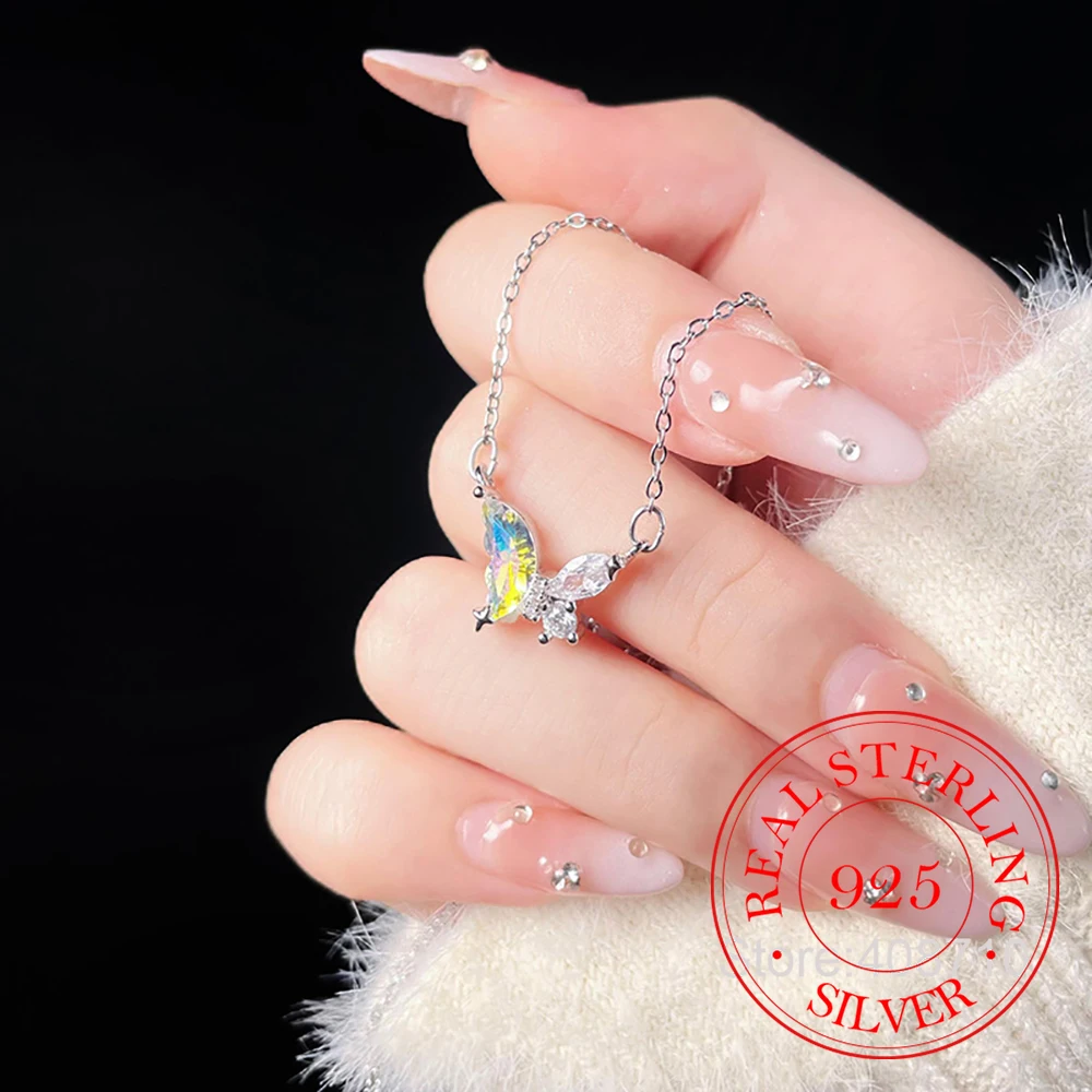 

Ювелирные изделия из стерлингового серебра 925, милое ожерелье с подвеской в виде бабочки и кристаллов для женщин, цепочка на ключицы, ювелирное изделие для свадебной вечеринки, подарок