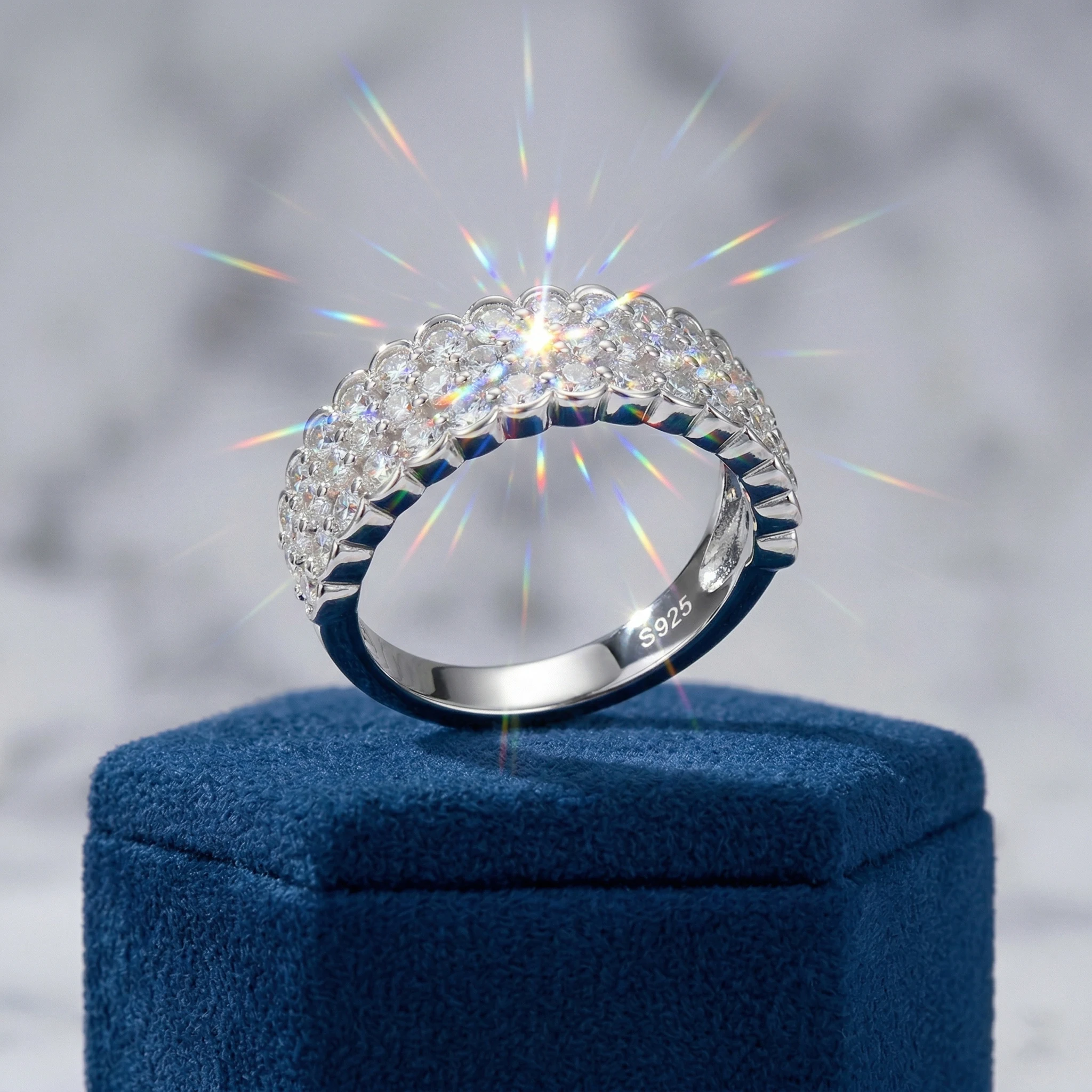 

Moissanite Ring, 925 Sterling Silver, D Color VVS1, Wave Full Pave, Unisex Stackable, Couple Ring, Certificate Quality