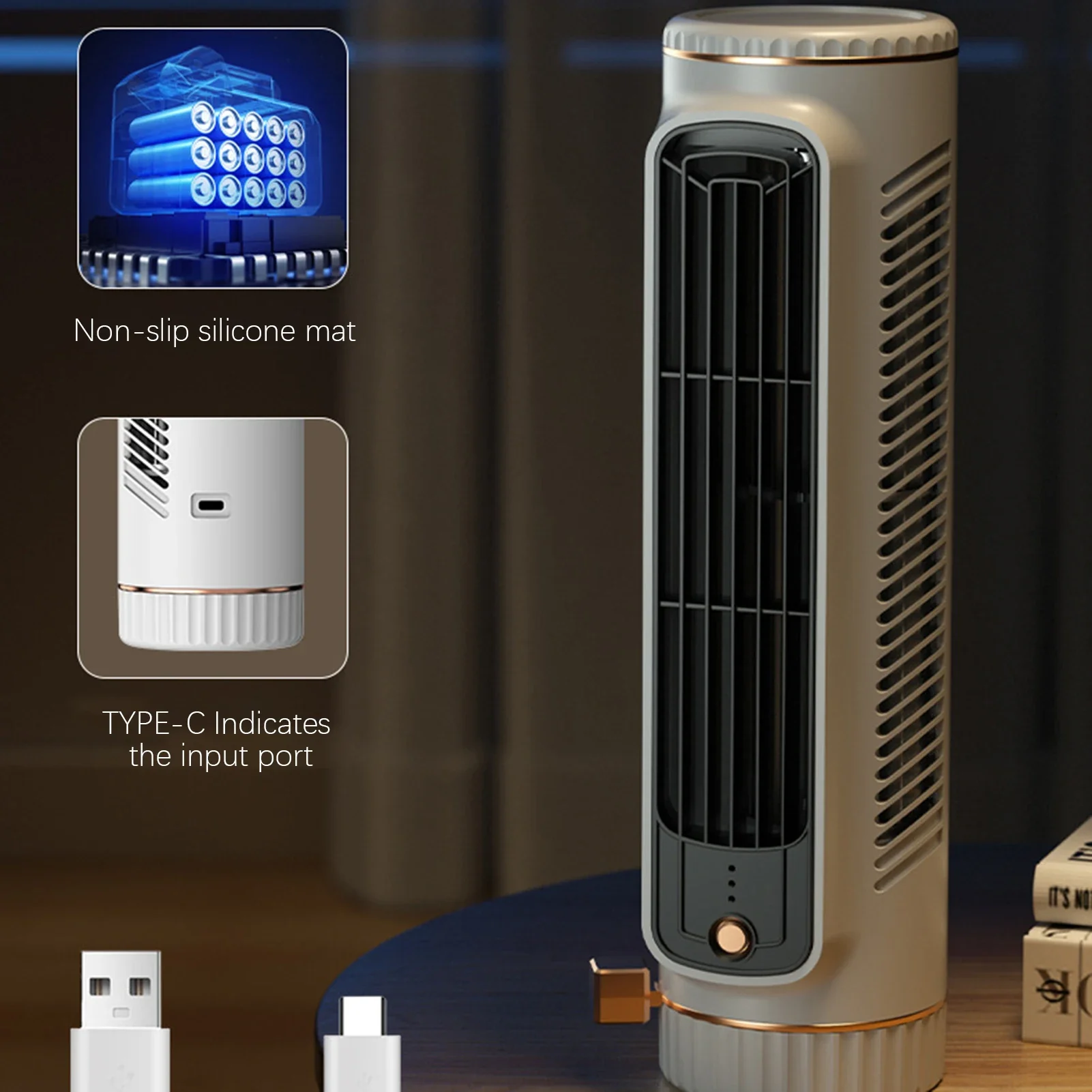 مروحة برجية محمولة مع 3 إعدادات للسرعة، مروحة مكتب هادئة قابلة لإعادة الشحن، تدفق هواء تبريد شخصي قابل للتركيب على الحائط لغرفة النوم
