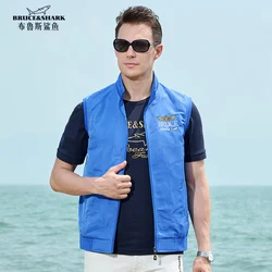 2023 Bruce&Shark Thin Cotton Inner Men's Vest Top Quality Embroidery Men's Coat Loose Fashion Casual Big Size 4XL  Men Outerwear