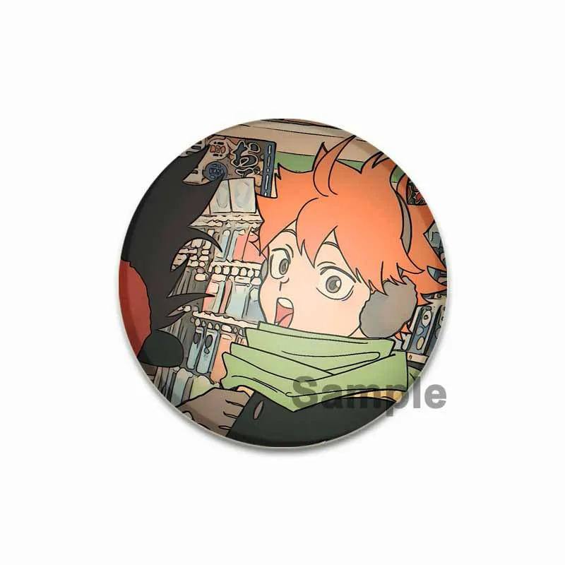 Anime Haikyuu!! Broszki Okrągłe Ręcznie Robione Szpilki Shoyo Hinata/Tobio Kageyama/Daichi Sawamura/Sugawara Koushi Cartoon Badge