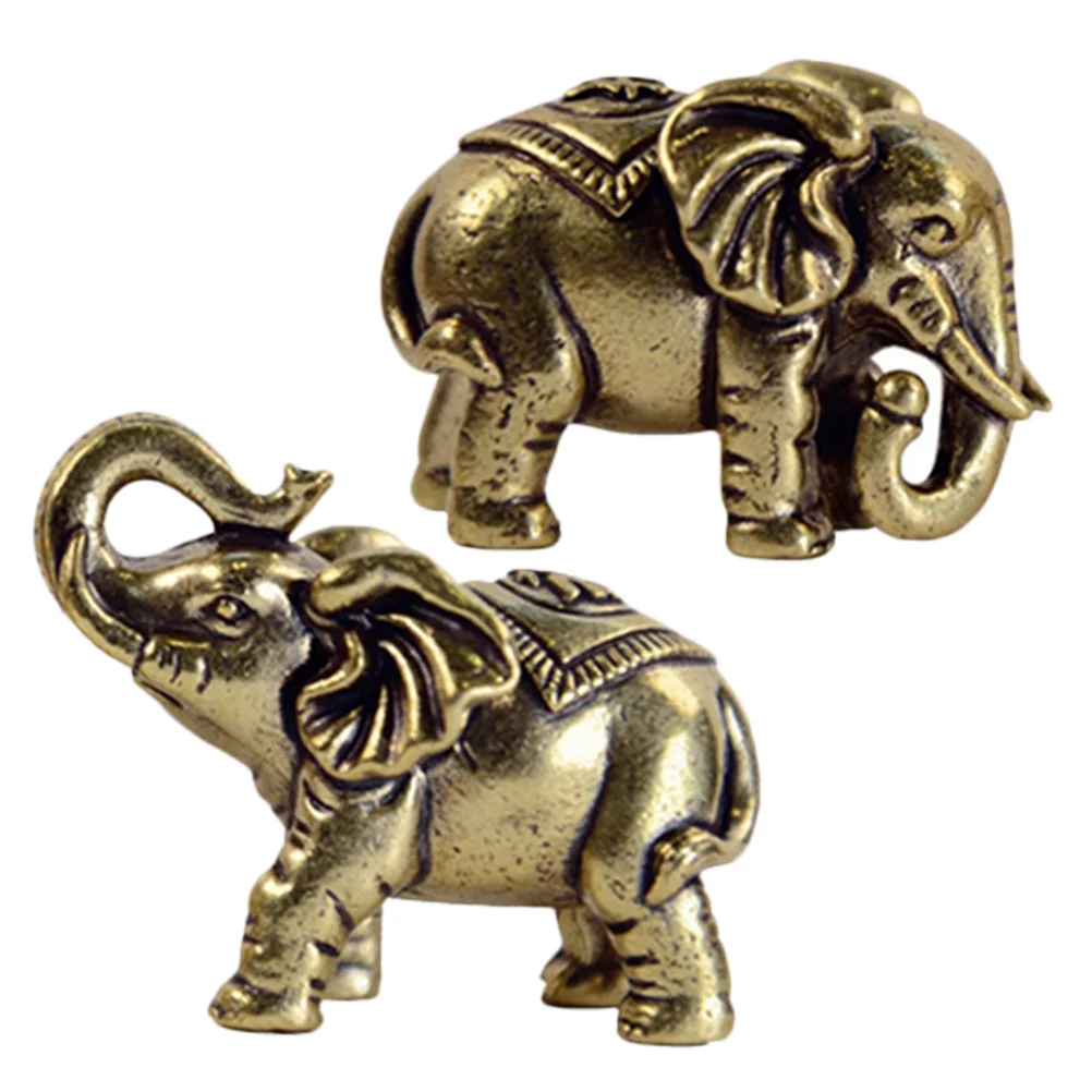 

1Pair Brass Wealth Elephant Ornament Miniature Handcrafted Metal Animal Decor for Office Desk Shelf Home Decor