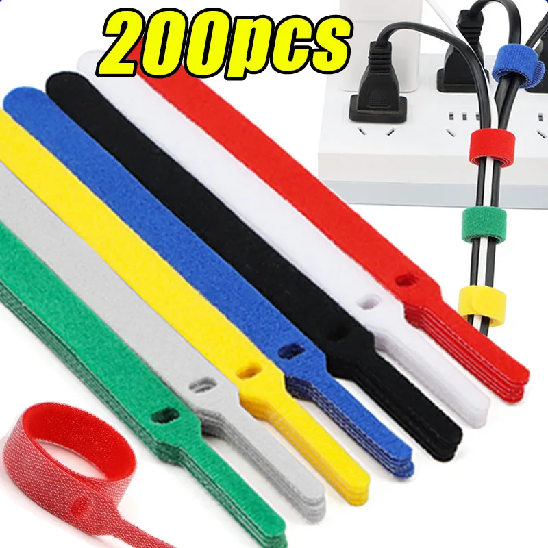 Hook and Loop Fastener Wire Organizer Releasable Cable Ties Nylon Straps Black Colors Cord Wrap Zip Bundle Bandage Tie Fastening