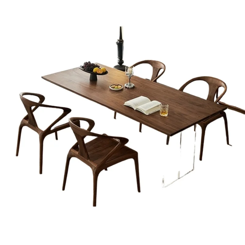 Black walnut acrylic suspended solid wood dining table and chair combination large board workbench wabi sandy wind home Nordic s