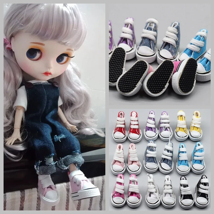 3.5cm Canvas Shoes For Blyth Doll Fashion Mini Shoes Boot for Russian DIY Handmade 10cm Plush Doll Accessories