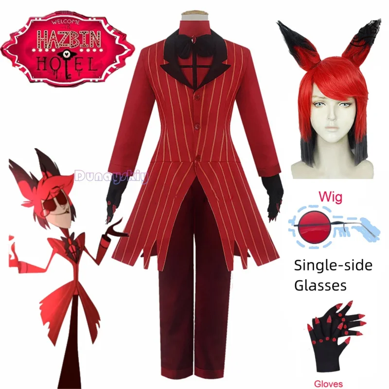 

Hazbin Cosplay Hotel ALASTOR Uniform Cosplay Costume Men Women Halloween Costume Full Set (Jacket Pants Shirt Tie Gloves Wig)