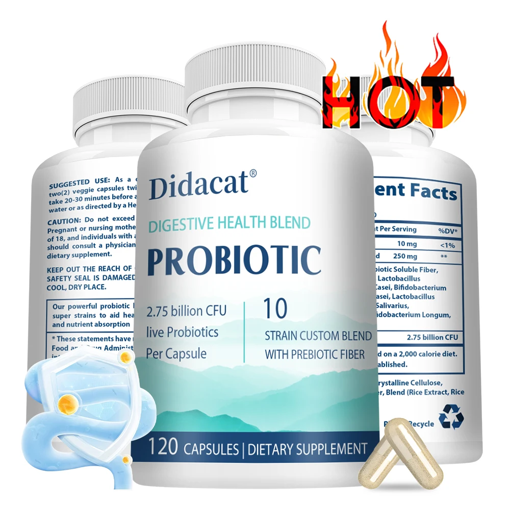 Daily Probiotics, 10 Strains Custom Blend Probiotic Supplement for Men& Women, 2.75 Billion CFU, Promotes Digestive & Gut Health