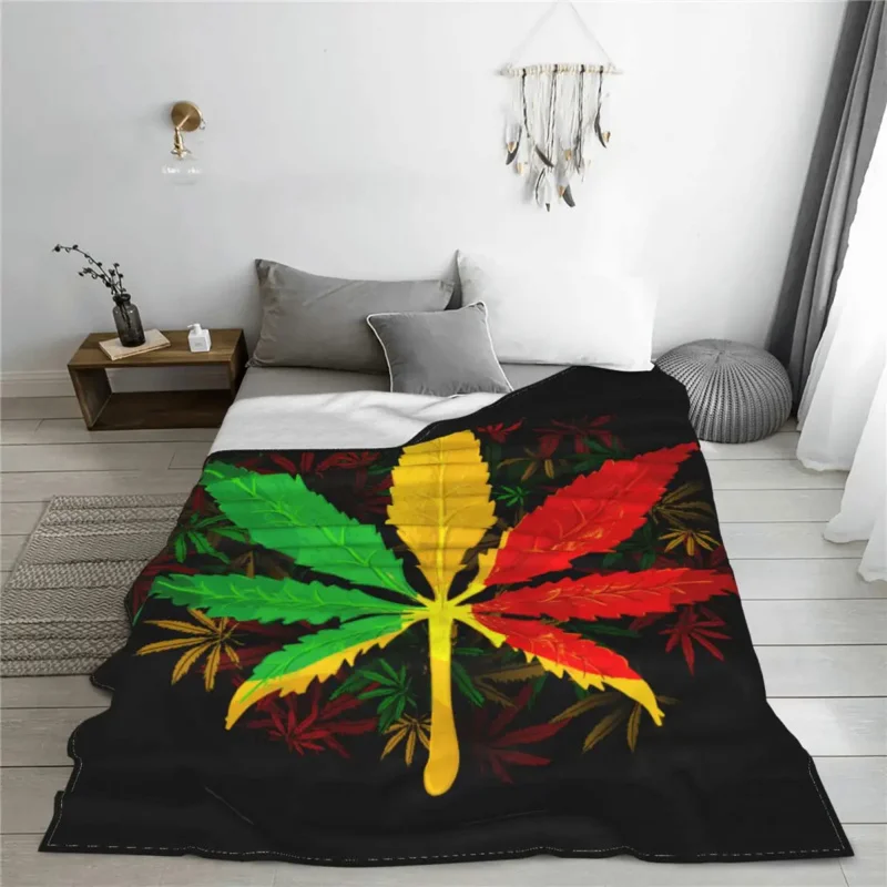 Rasta Rastafarian Cannabis Flannel Winter Leaf Portable Super Soft Throw Blanket for Bed Car Bedding Throws