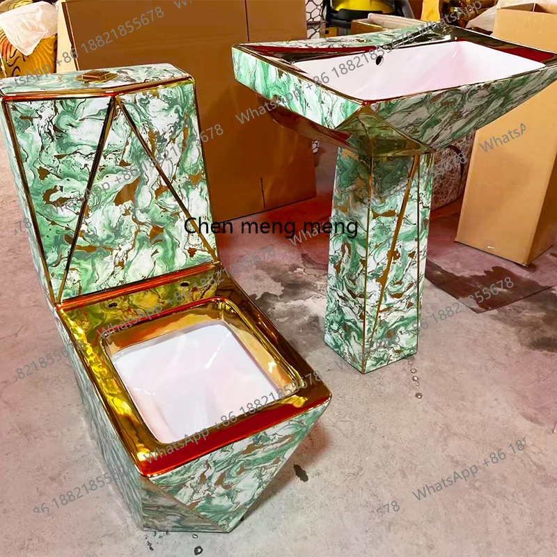 New, light luxury, toilet, toilet electroplated yellow, toilet hand washing, column basin.