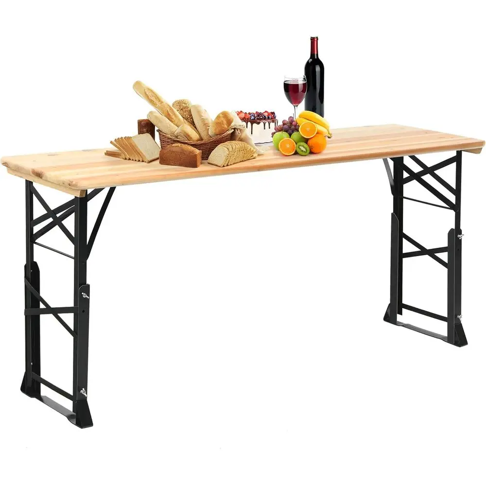 

Портативный складной стол для пикника с отверстием для зонта, регулируемой высотой, деревянной столешницей для кемпинга на природе, вечеринок в саду, не требует сборки.